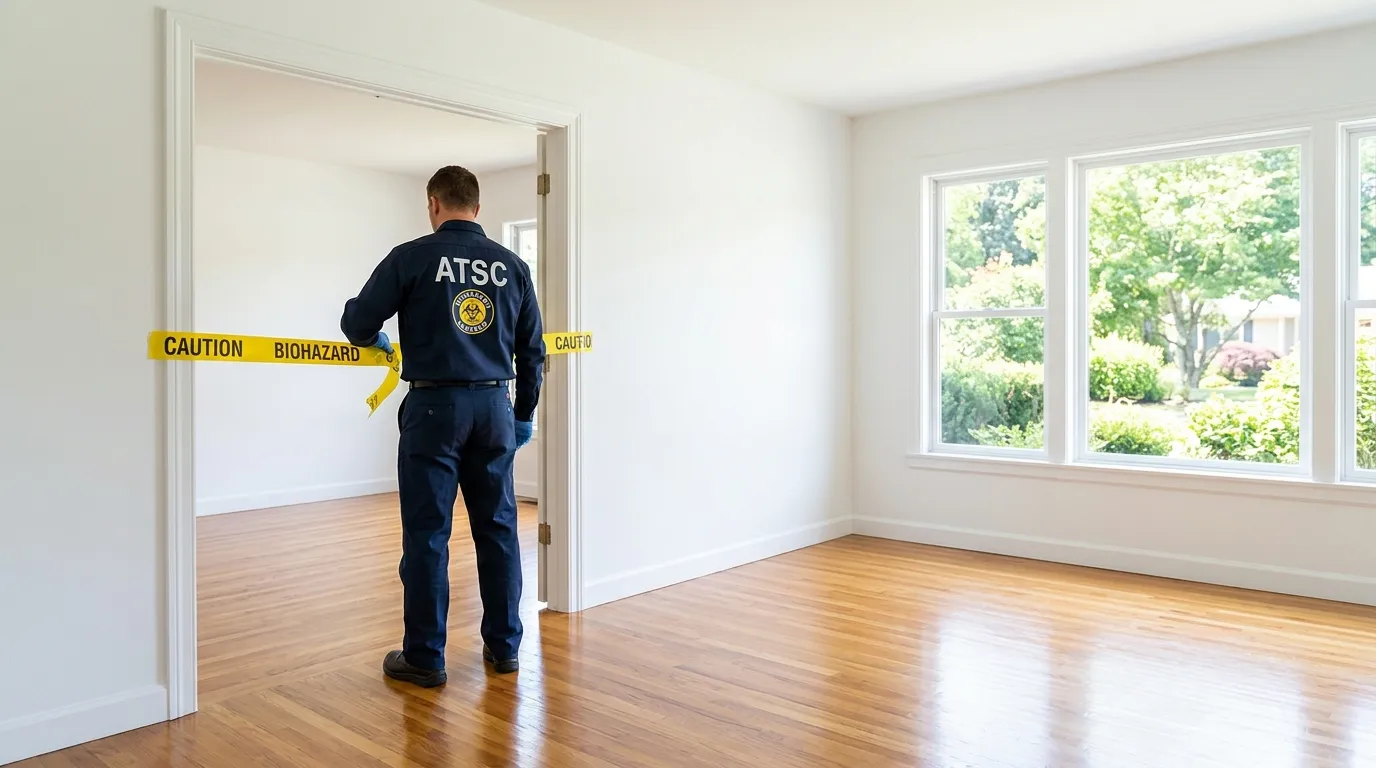 Certified biohazard cleanup crew performing Decomposition Cleanup in Harleysville